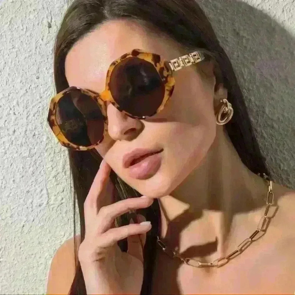 Fashion Round Sunglasses Luxury Model Leopard Black white Style Brand Designer